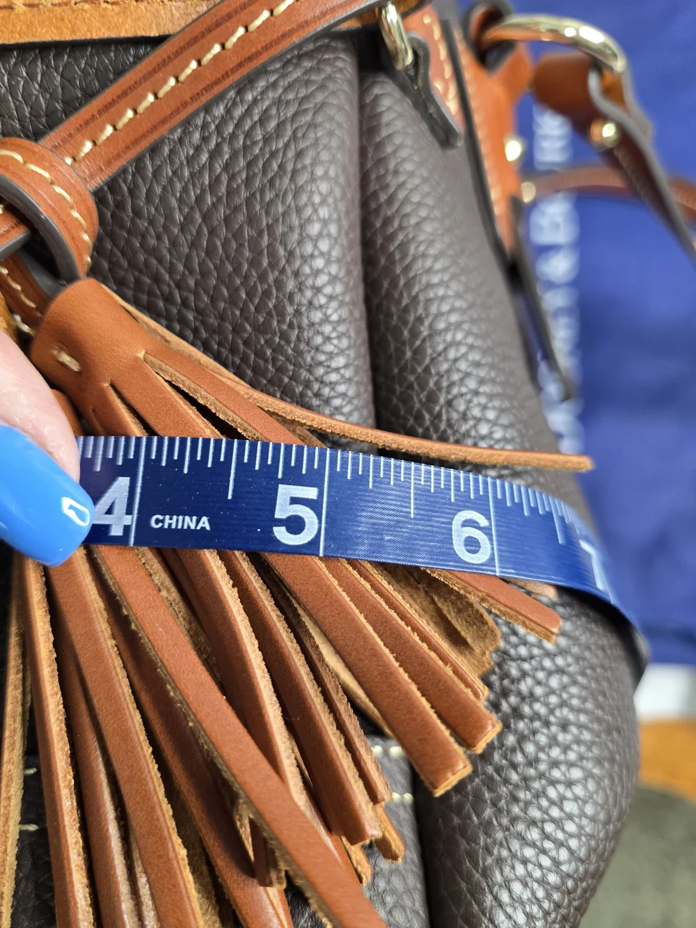 Dooney & Bourke Brown Pebbled Leather Satchel with Tan Trim